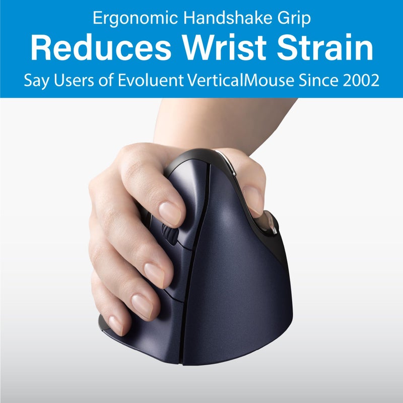 Evoluent â€“ Inventor of the Vertical Mouse â€“ VM4RW Ergonomic Vertical Mouse Right Hand Regular Size Wireless USB, Sculpted for Comfort, Reduces Wrist Strain, 4 Speeds, 6 Customizable Buttons in Windows - Image 2